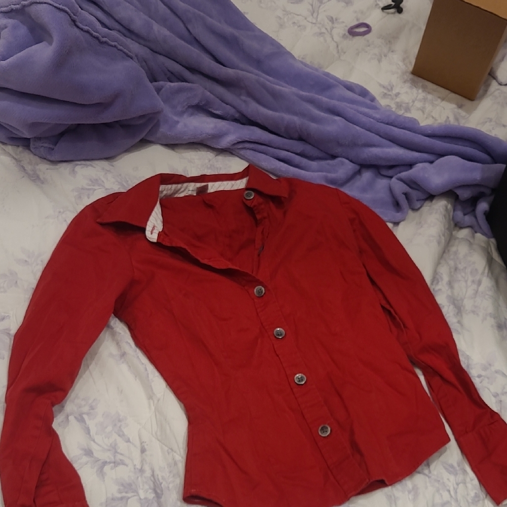Old Navy Red Long Sleeve Button Up Womens Size S